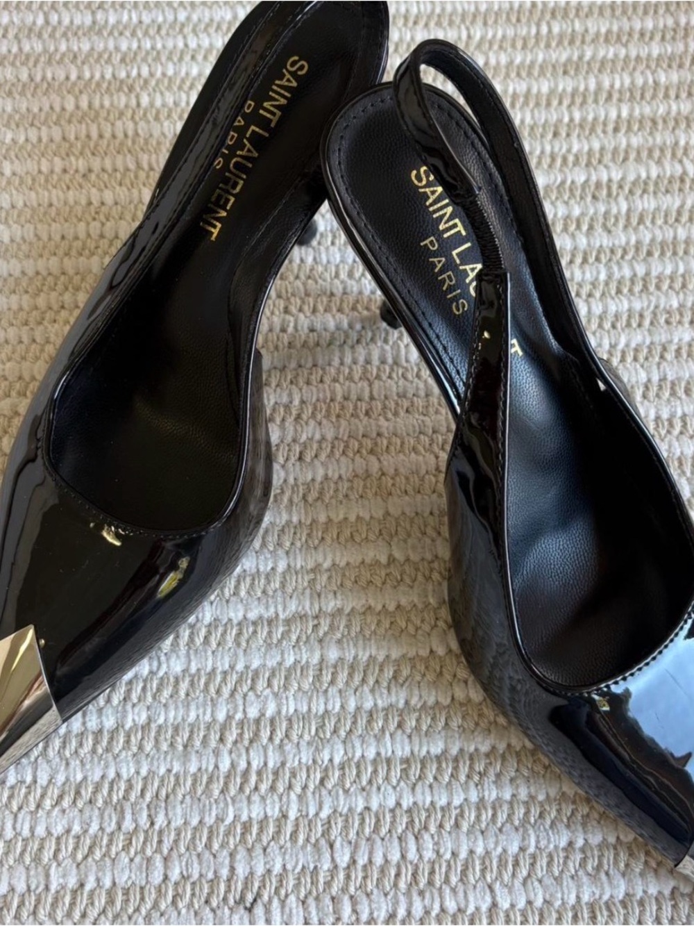 Yves Saint Laurent Black Patent Leather Slingback Pumps